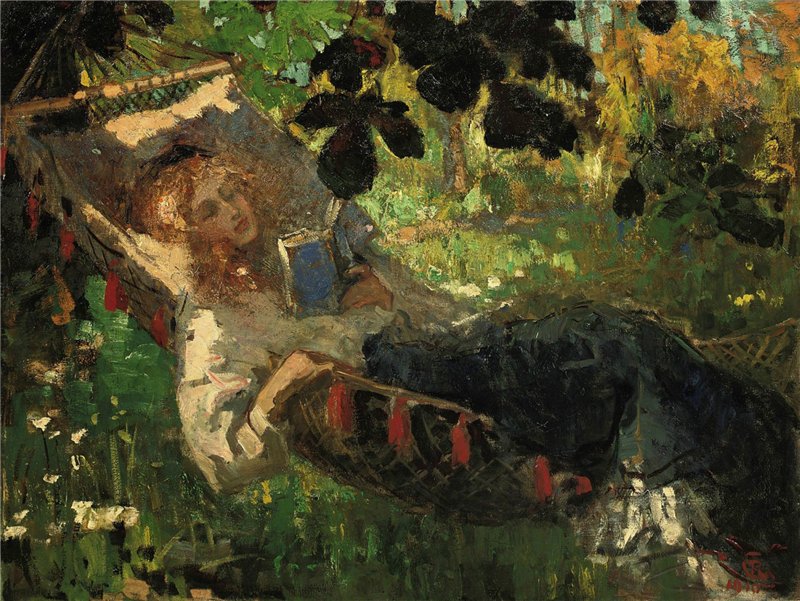 Robert Archibalt Graafland - Girl Reading in Hammock, oil on canvas 31.9" x 41.5", 1910 / flickr - Irina